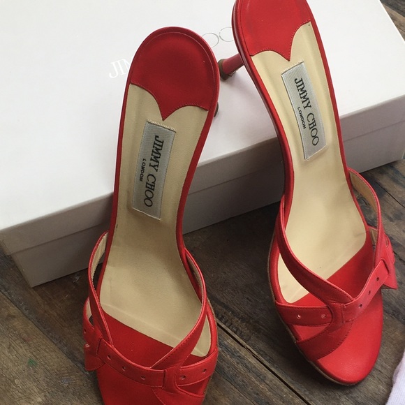 Like New! Jimmy Choo Red Slide Kitten Heel 40 1/2 - Picture 12 of 14